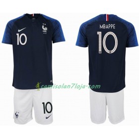 Camisola França MBAPPE 10 2 star Criança 1º Equipamento Mundial 2018 Manga Curta